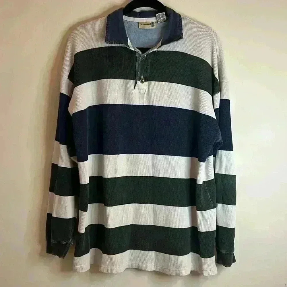 Fieldmaster VTG Distressed Stiped Rugby Unisex Henley